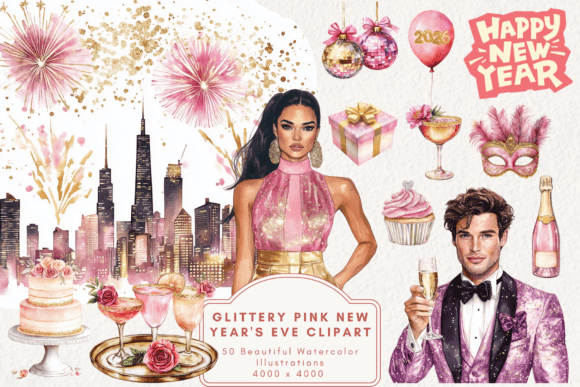Download Glittery Pink New Year's Eve Clipart - New year Collection