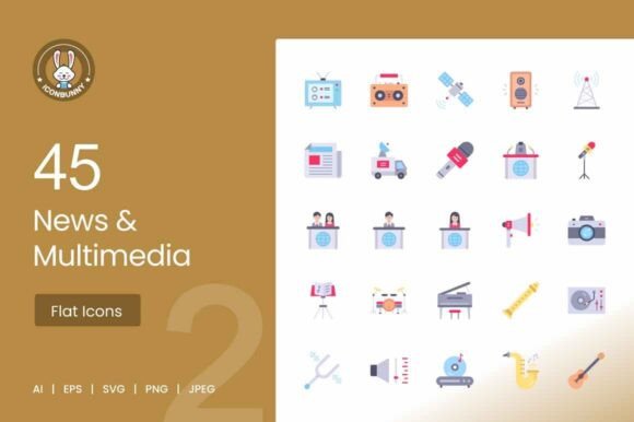 Download News &amp; Multimedia Flat Multicolor Icons - Media Collection