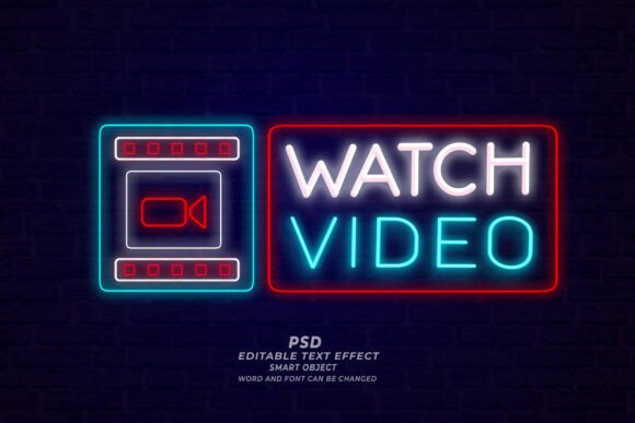 Download Watch Video Neon Sign PSD Editable Text - Editable Collection