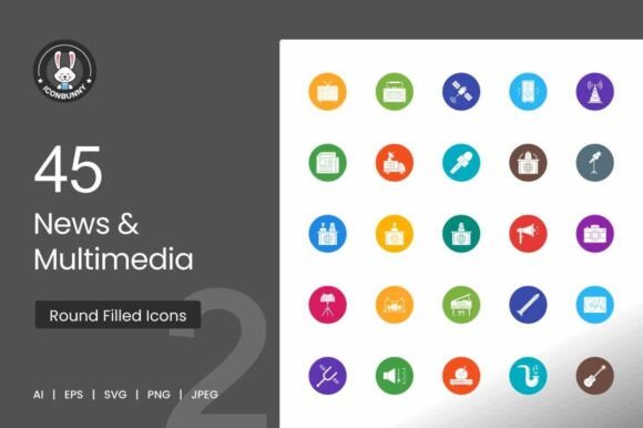 Download News &amp; Multimedia Flat Round Icons - Media Collection