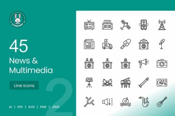 Download News &amp; Multimedia Line Icons - Media Collection