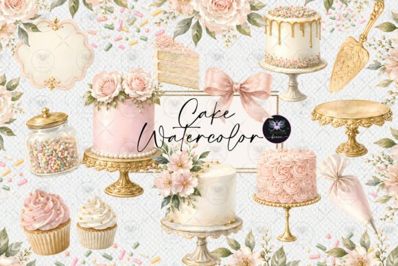 Download Elegant Pink Cake Watercolor Clipart - Elegant Collection