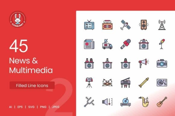 Download News &amp; Multimedia Filled Line Icons - Media Collection
